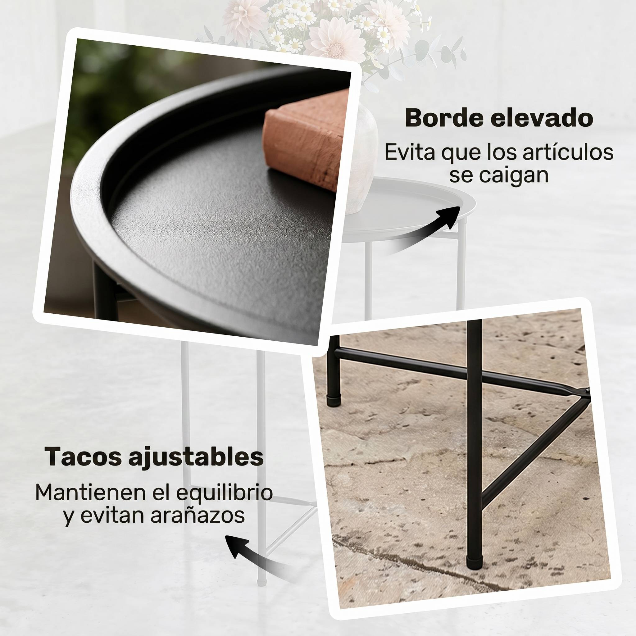 Table de jardin ronde avec plateau amovible, pieds réglables et finition acier pour une utilisation extérieure Ø46x50 cm Noir - Image 8