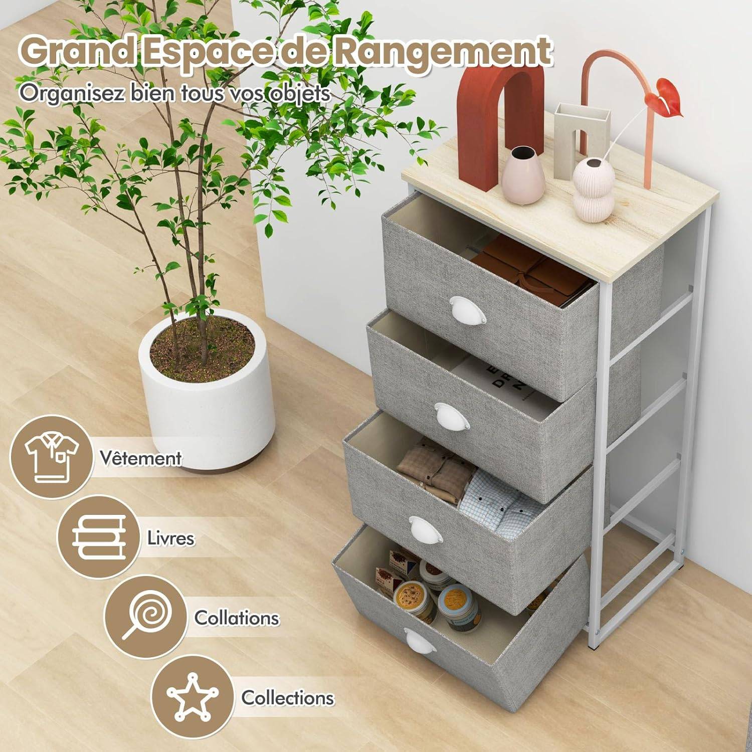 Commode Pliable 7 Compartiments Relaxdays Design C - Armoire Tiroirs Chambre 79 X 80 X 31,5 Cm