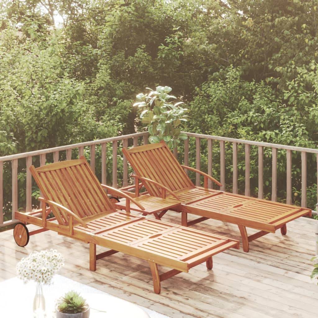 2 Lits Bain Acacia Massif Table Coulissante et Basse Brun – ComfortXL Outdoor Living - Image 1
