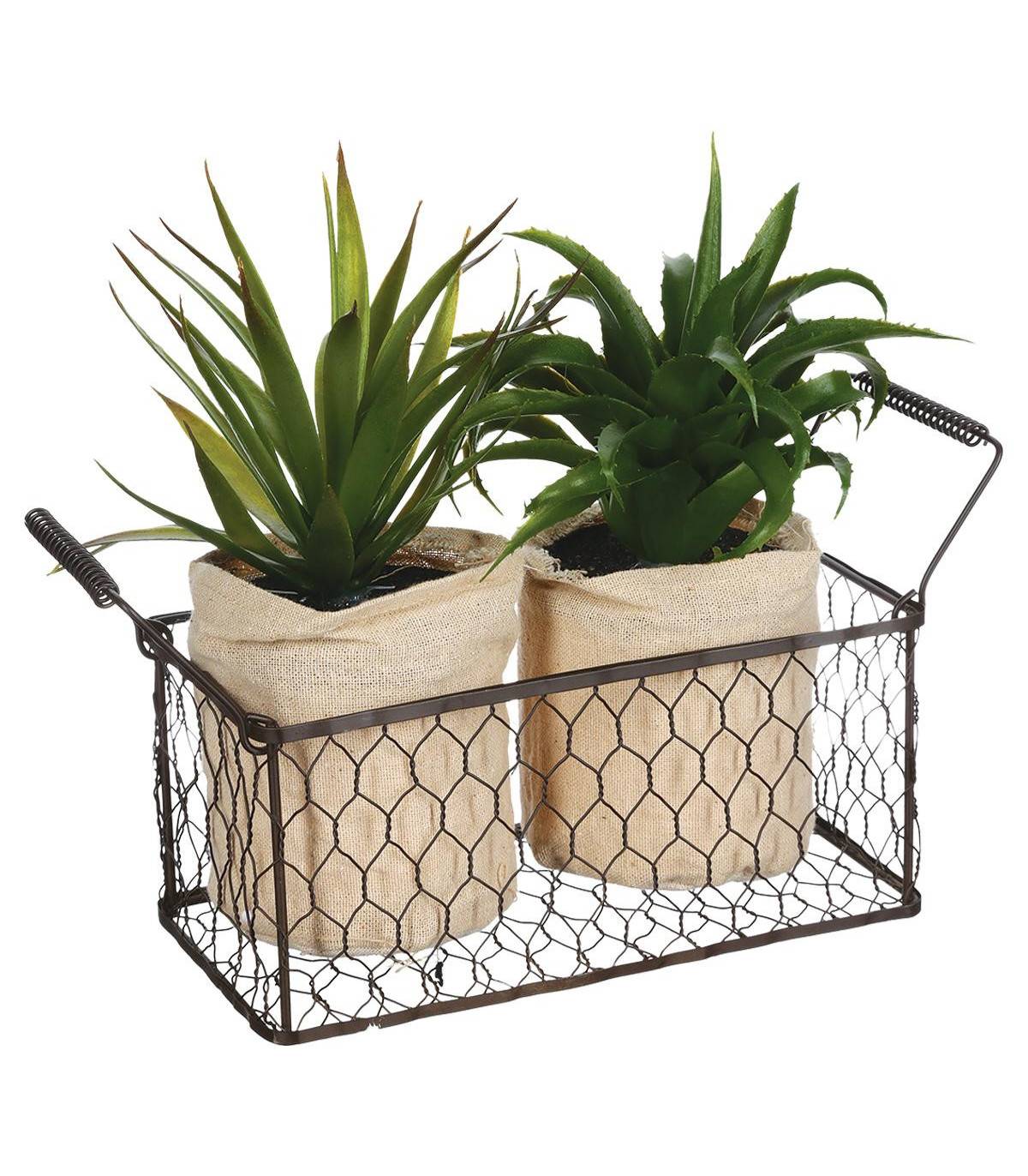 Atmosphera - Set 2 Plantes artificielles Aloe Vera dans un panier en métal H 21 cm - Image 1