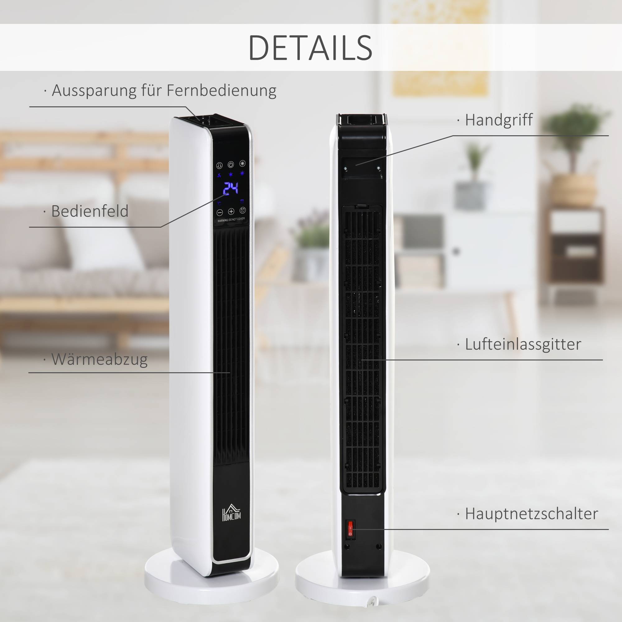 Sans Marque - Radiateur,Radiateur soufflant céramique 2200W oscillant télécommande minuterie 8h blanc/noir - Image 9