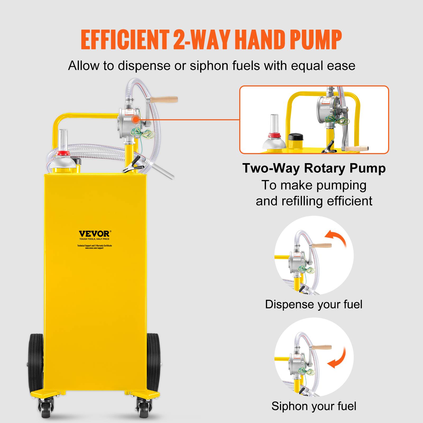 Vevor - VEVOR Chariot carburant 30 gallons, 4 roues, pompe manuelle, jaune. - Image 3
