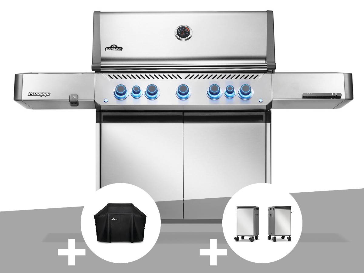 Napoleon - Barbecue à gaz Prestige 665 inox + Housse + 2 meubles de rangement tablette - Napoléon - Image 1