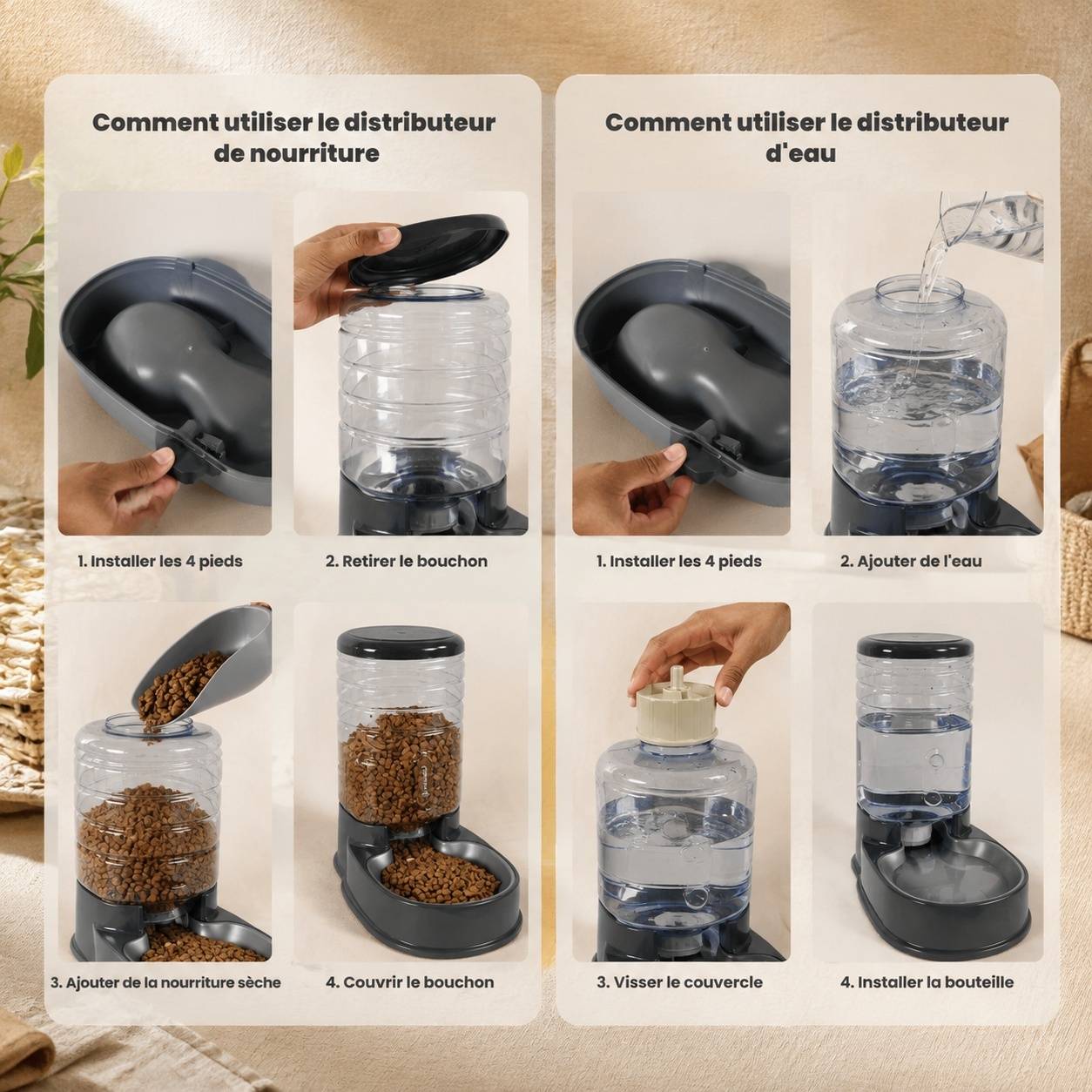 Distributeur Automatique Nourriture Eau Animaux Compagnie Petite Moyenne Taille 3.8L Gris - Image 6