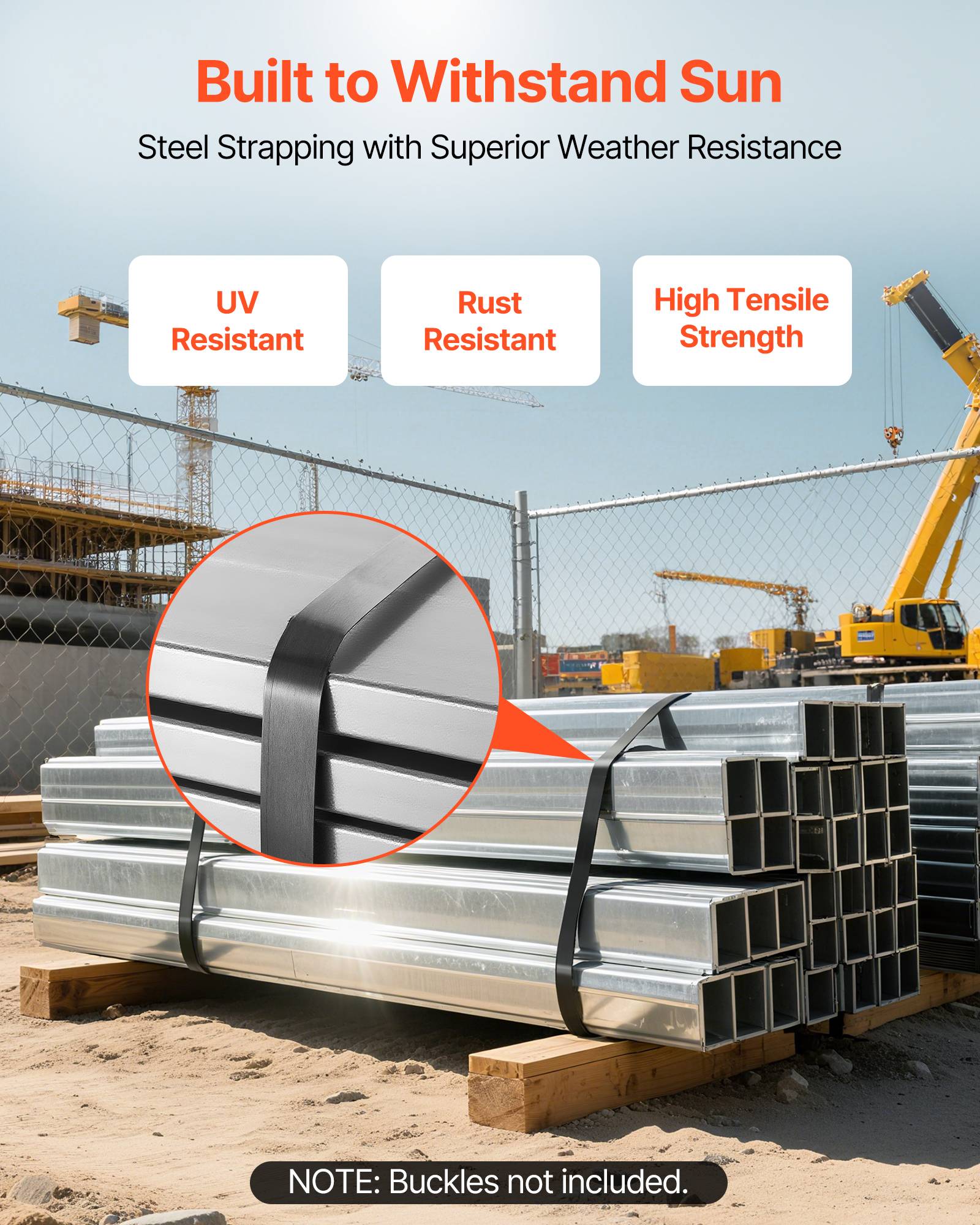 Vevor - VEVOR rouleau de cerclage en acier 19 mm x 0,55 mm x 500 m, résistance 770 kg, bobine robuste anti-rouille pour palettes et matériaux lourds. - Image 3