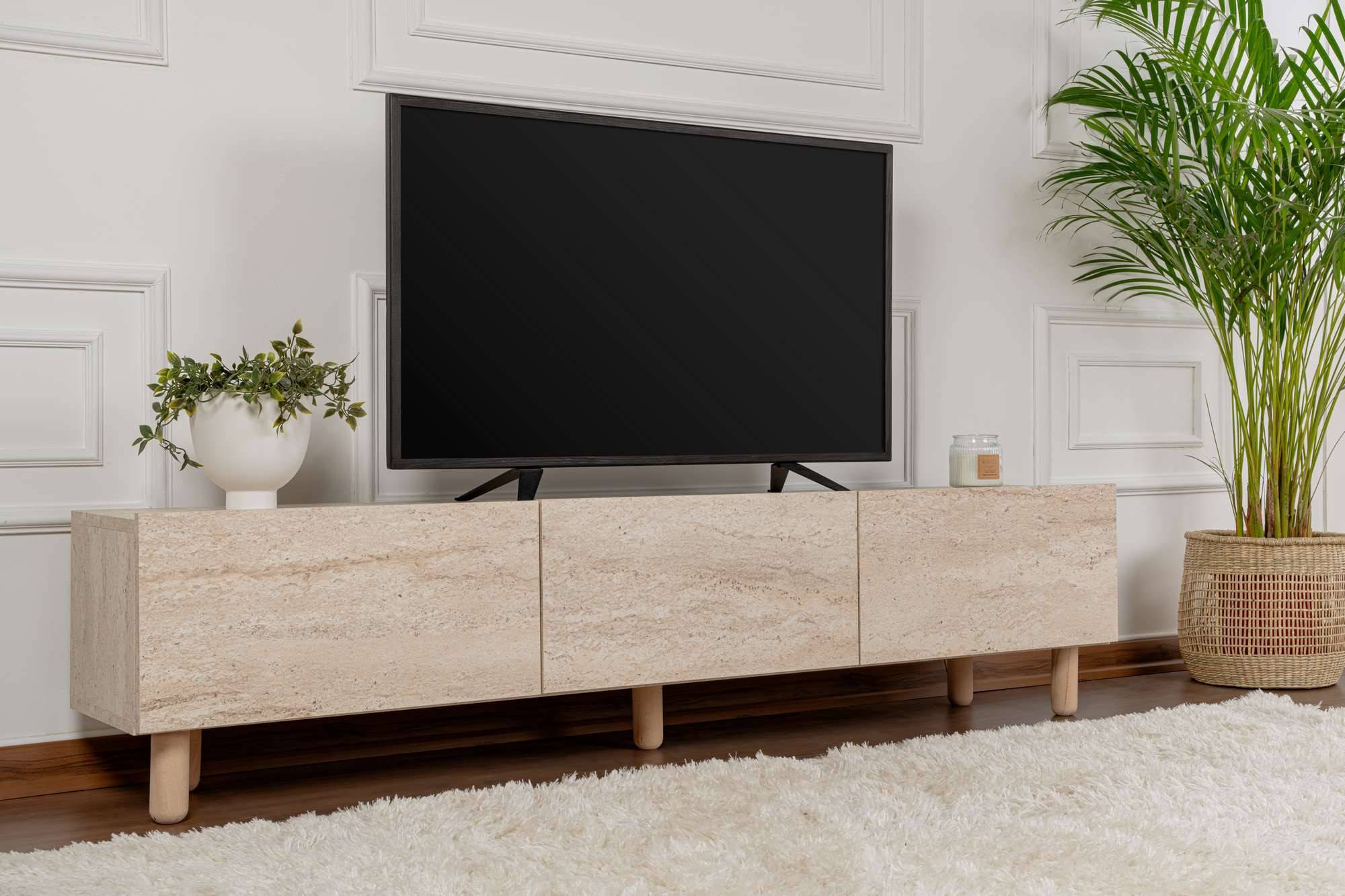 Habitat Et Jardin - Meuble Tv En Bois "alvin" - 180 X 31 X 42 Cm - Beige -hanah Home - Image 2