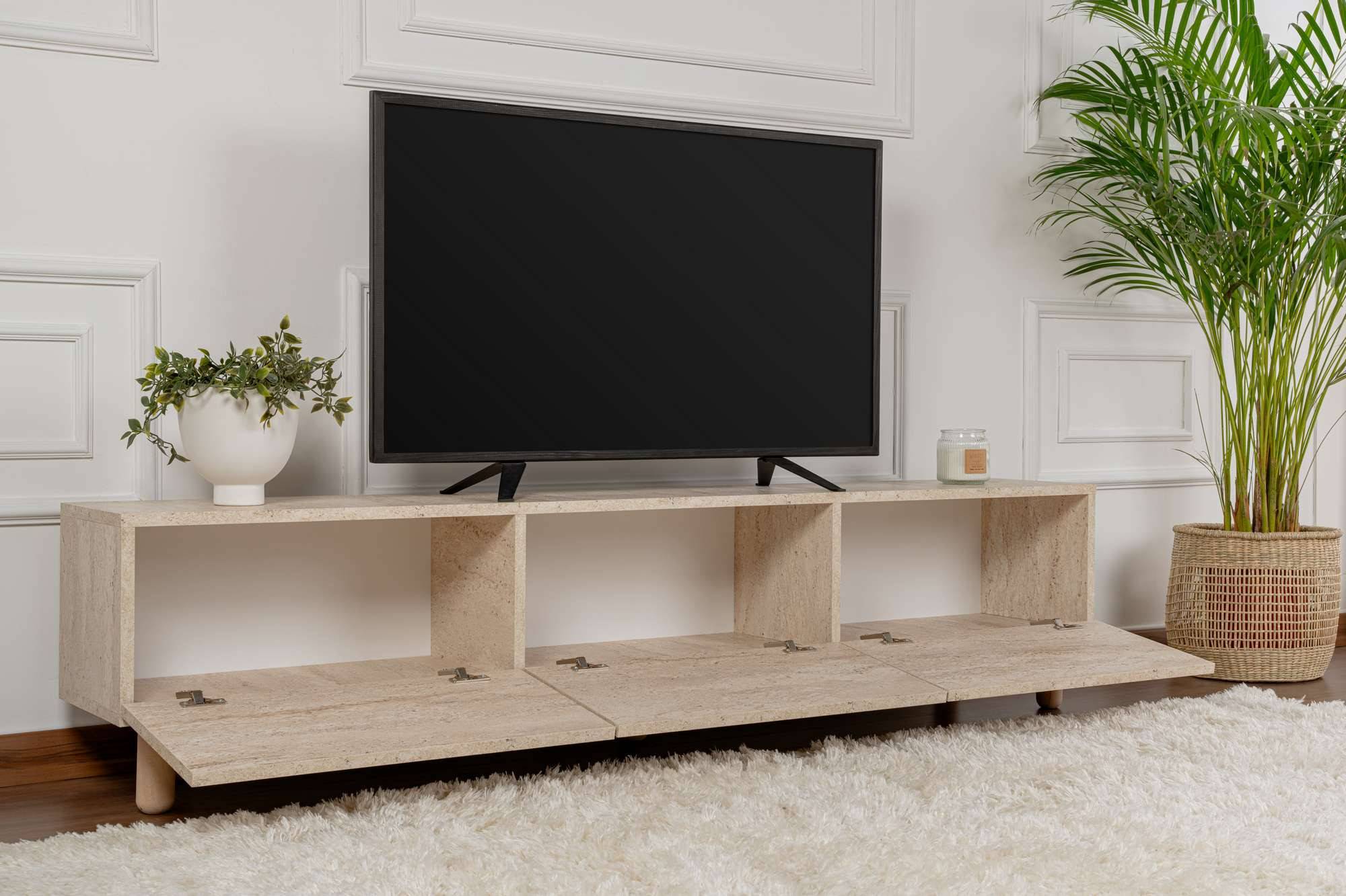 Habitat Et Jardin - Meuble Tv En Bois "alvin" - 180 X 31 X 42 Cm - Beige -hanah Home - Image 4