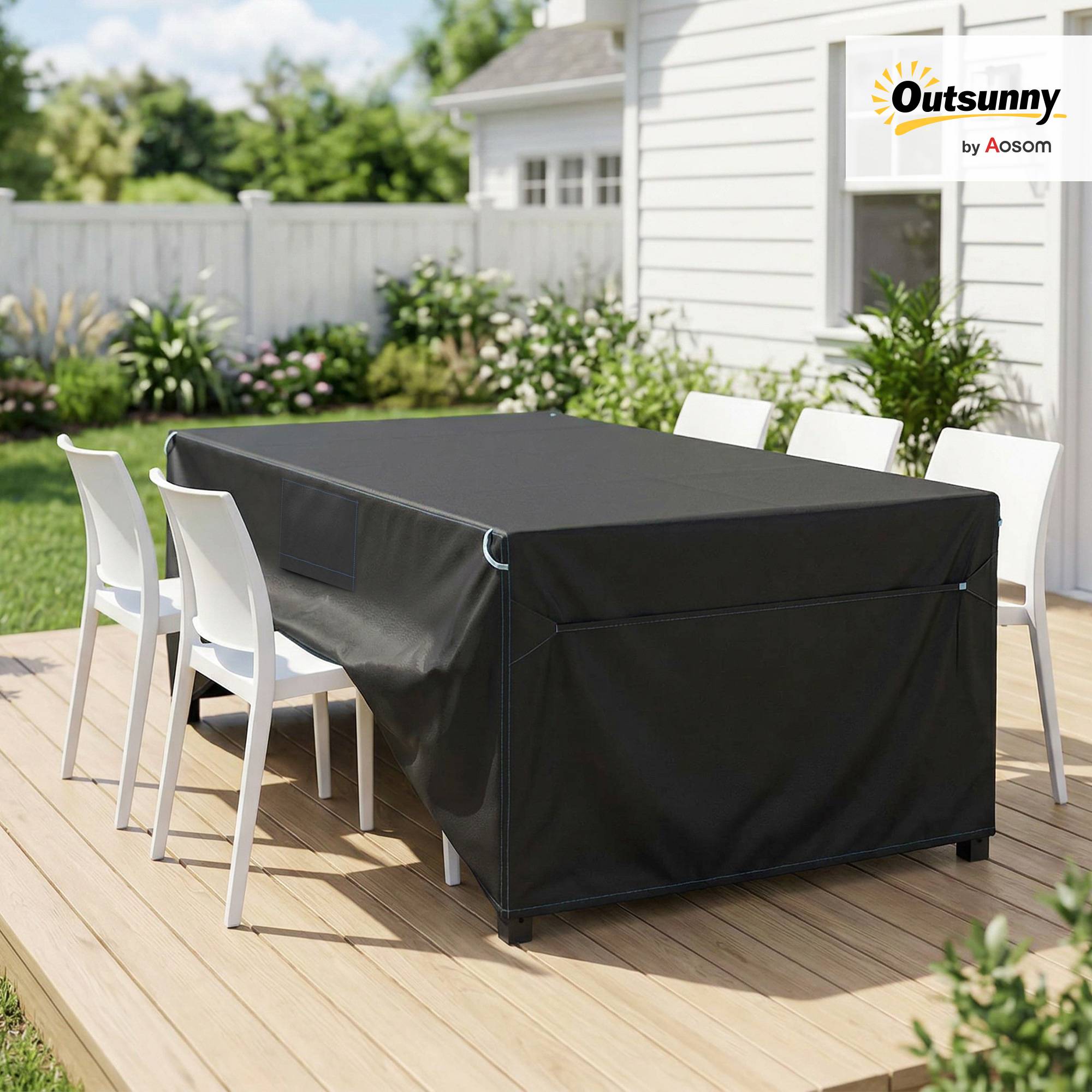 Housse Salon de Jardin Extérieure Imperméable 420D Tissu Oxford, avec Évent et Sac de Rangement, 180x120x74cm, Noir - Image 3