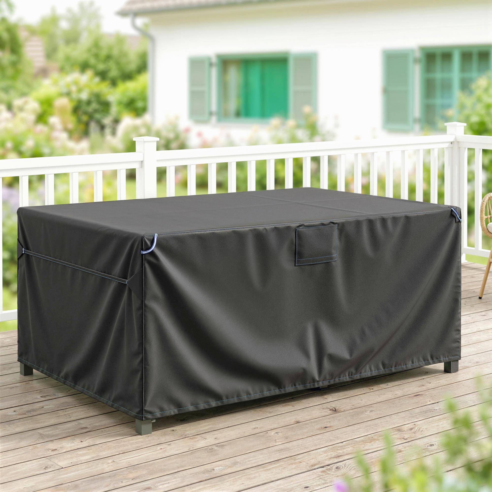 Housse Salon de Jardin Extérieure Imperméable 420D Tissu Oxford, avec Évent et Sac de Rangement, 180x120x74cm, Noir - Image 4