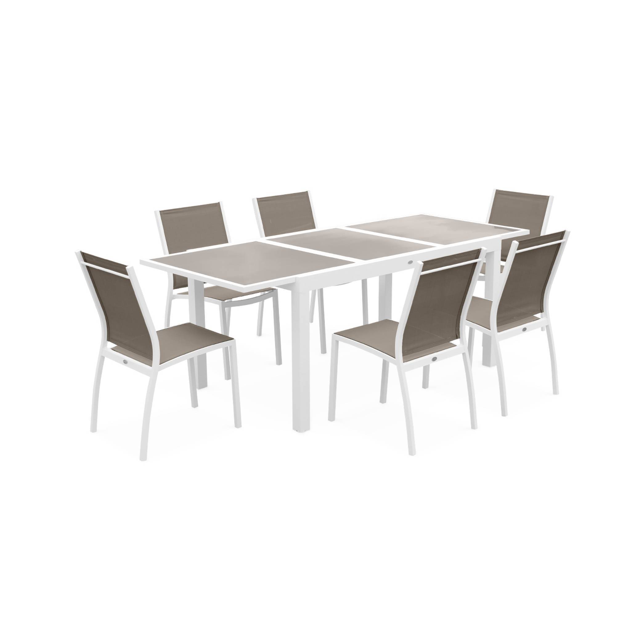 Table de jardin extensible aluminium + 6 assises - Orlando Taupe - Table en aluminium 150/210cm. plateau de verre. rallonge et 6 chaises en | sweeek - Image 2