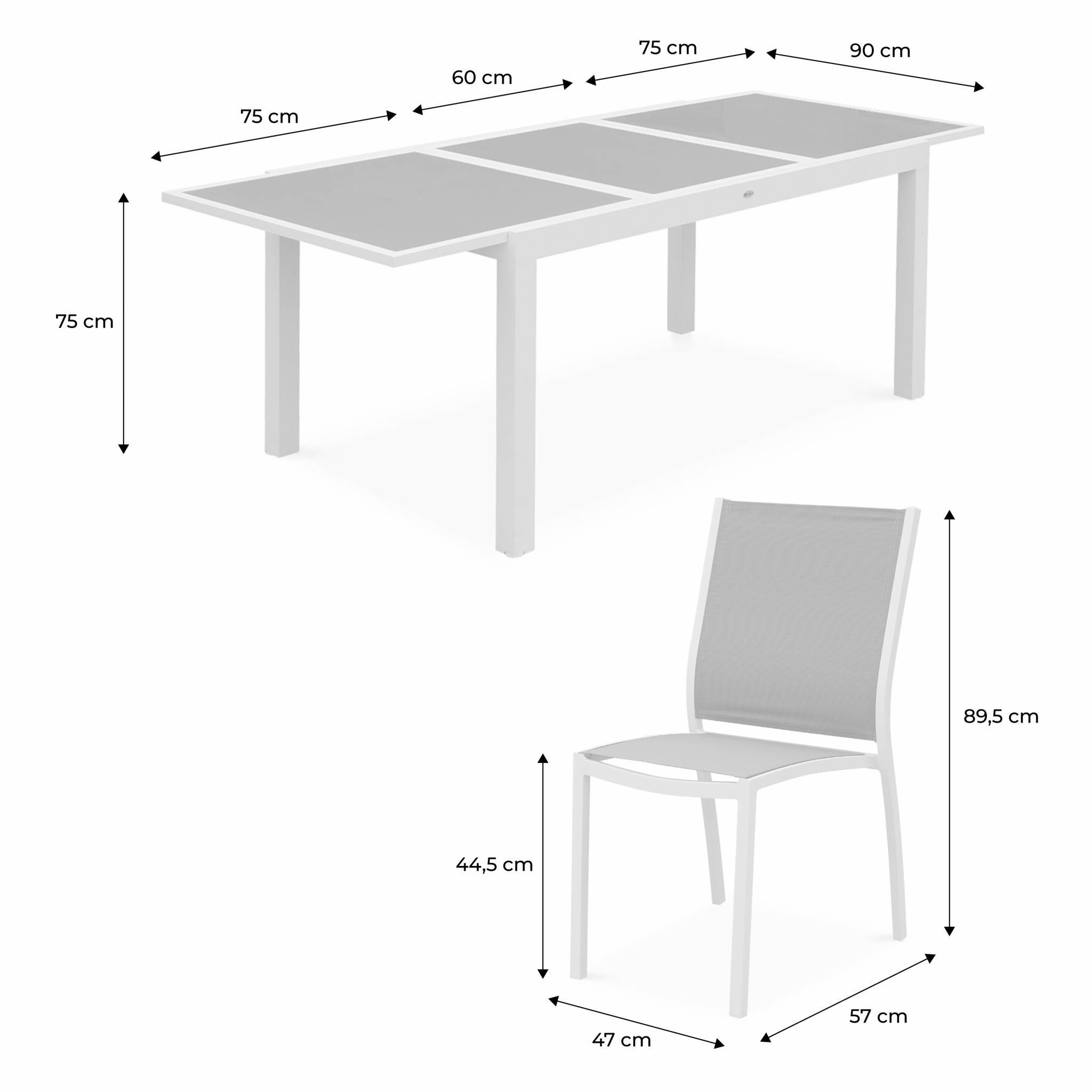 Table de jardin extensible aluminium + 6 assises - Orlando Taupe - Table en aluminium 150/210cm. plateau de verre. rallonge et 6 chaises en | sweeek - Image 7