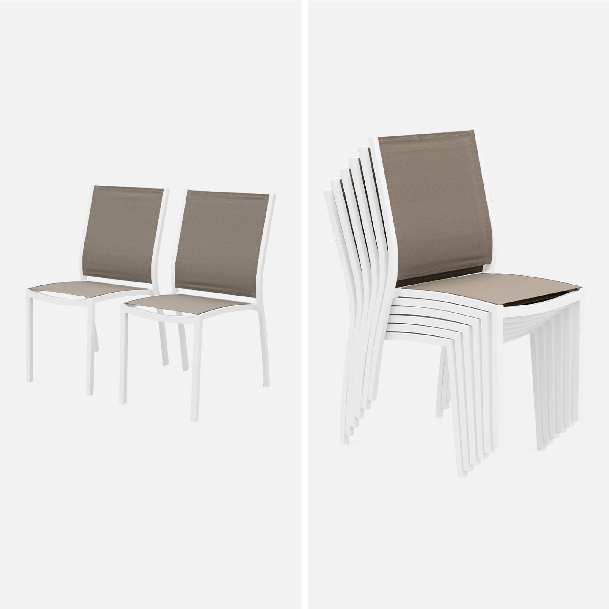 Table de jardin extensible aluminium + 6 assises - Orlando Taupe - Table en aluminium 150/210cm. plateau de verre. rallonge et 6 chaises en | sweeek - Image 5