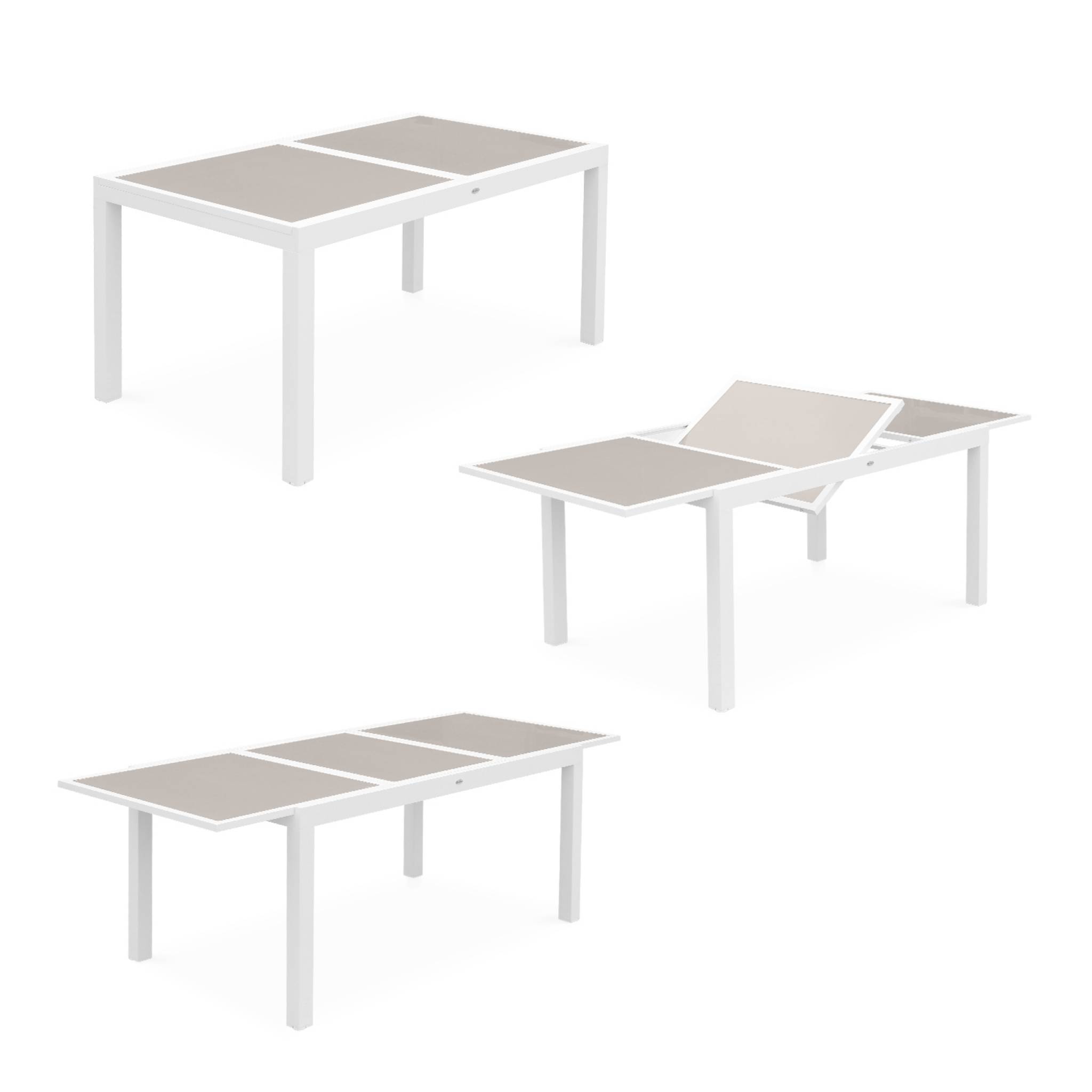 Table de jardin extensible aluminium + 6 assises - Orlando Taupe - Table en aluminium 150/210cm. plateau de verre. rallonge et 6 chaises en | sweeek - Image 4
