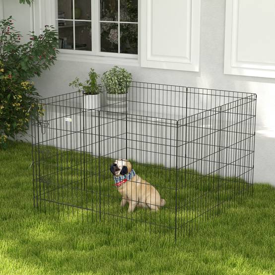 Parc enclos métal lapin chien intérieur extérieur pliable 8 panneaux 61x91cm noir - ComfortXL Outdoor Living - Image 3