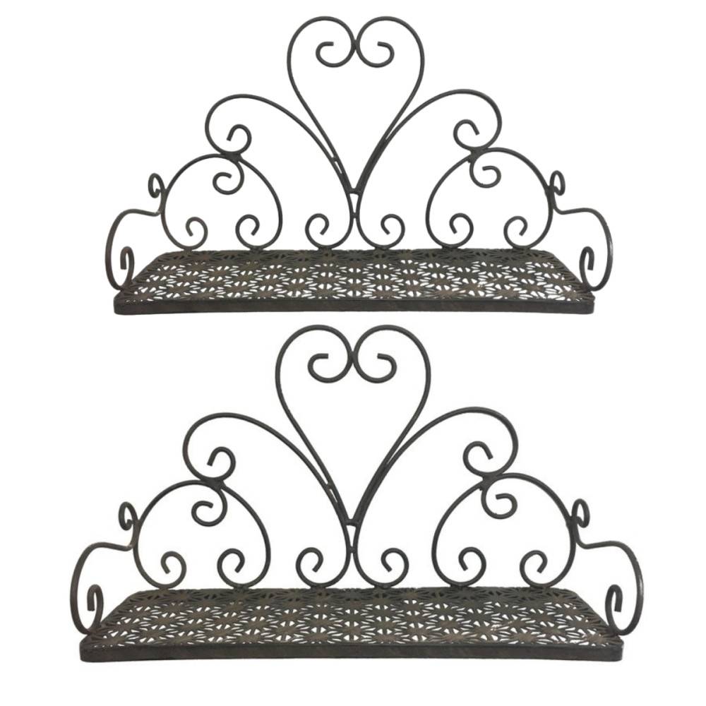 Set de 2 étagères en fer forgé marron GM: L.51 x l.18.5 x ht.30,5 cm / PM: L.41 x l.14 x ht.25 cm Chemin de campagne - Image 1
