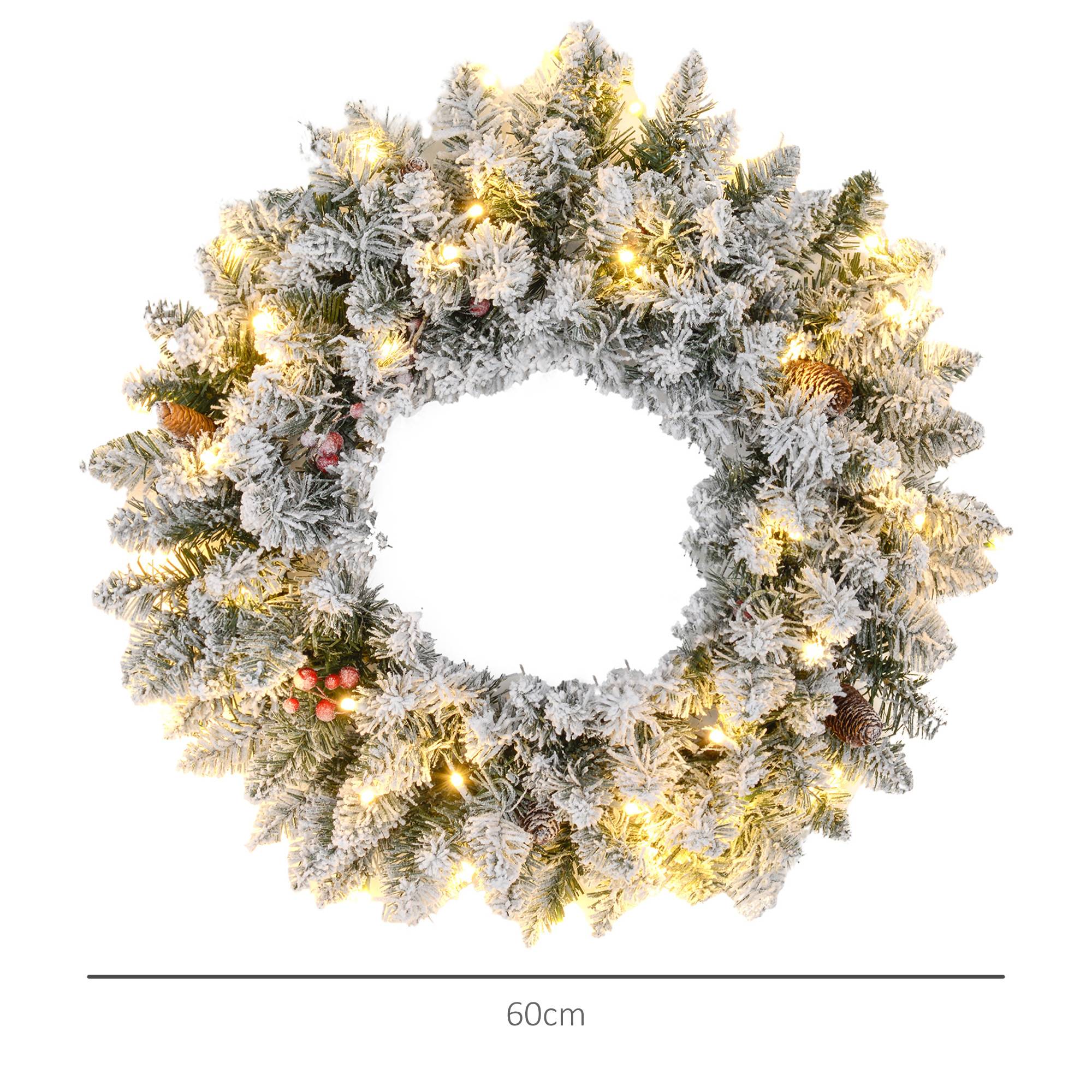 Sans Marque - Couronne de Noël porte artificielle 60 CM avec pommes de pin et grappes de baies, lumières LED et minuterie vert - Image 5