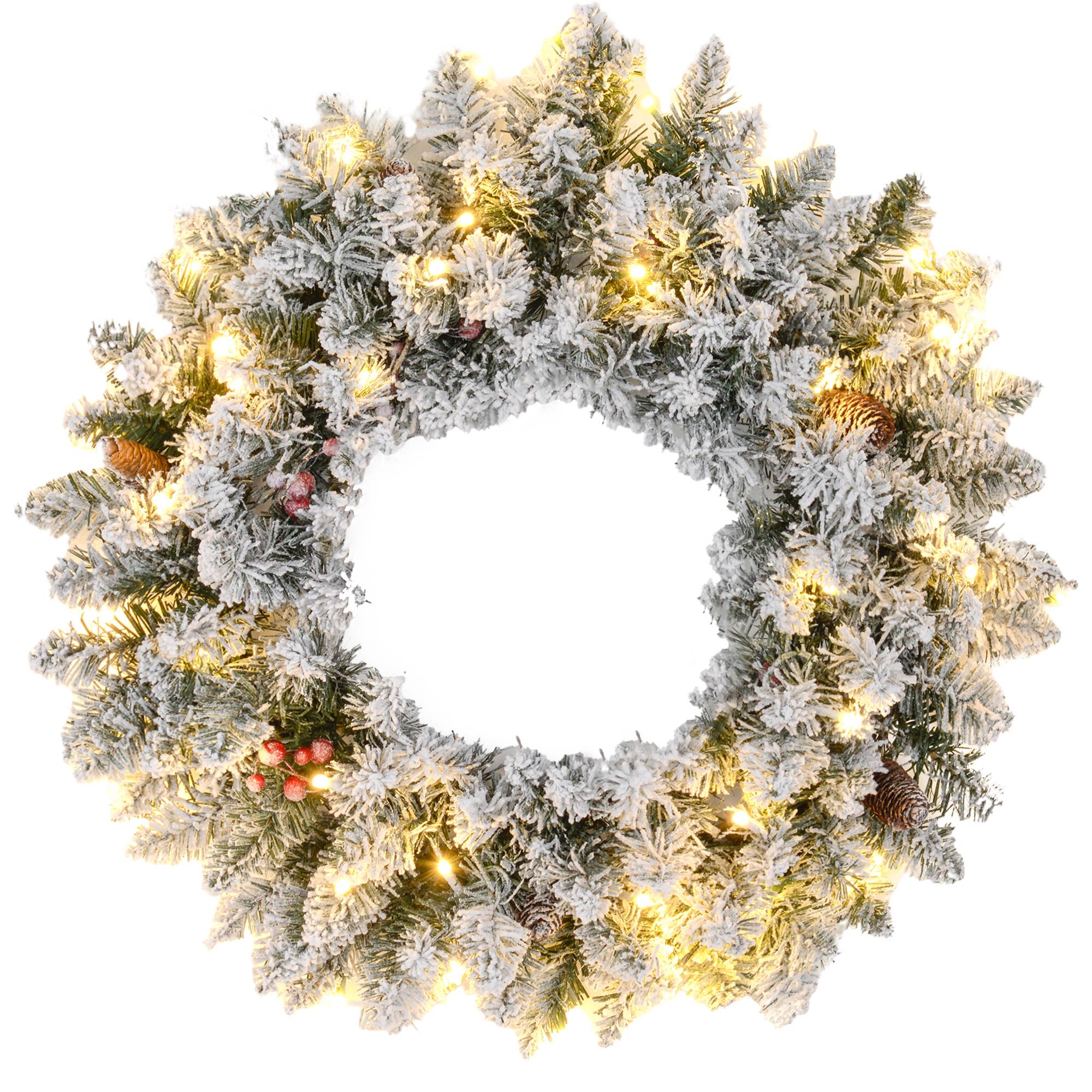 Sans Marque - Couronne de Noël porte artificielle 60 CM avec pommes de pin et grappes de baies, lumières LED et minuterie vert - Image 2