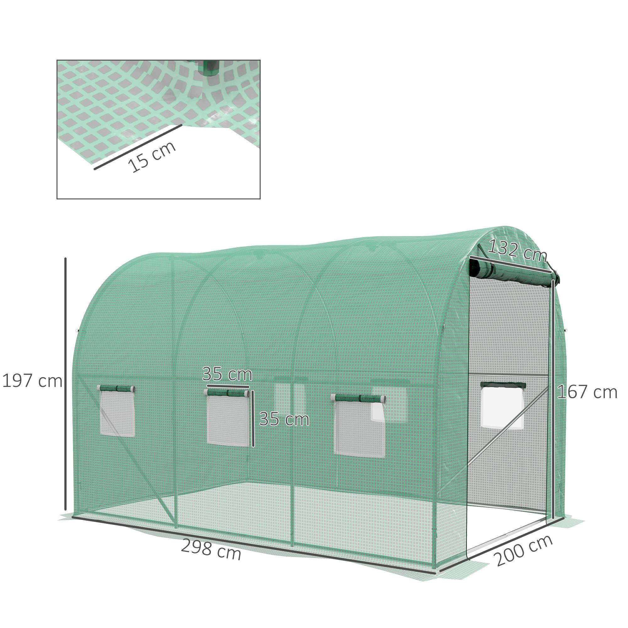 Serre de Jardin Tunnel 6 m² avec système d'arrosage intégré, 3L x 2l m 6 fenêtres Porte enroulable Vert - Image 5