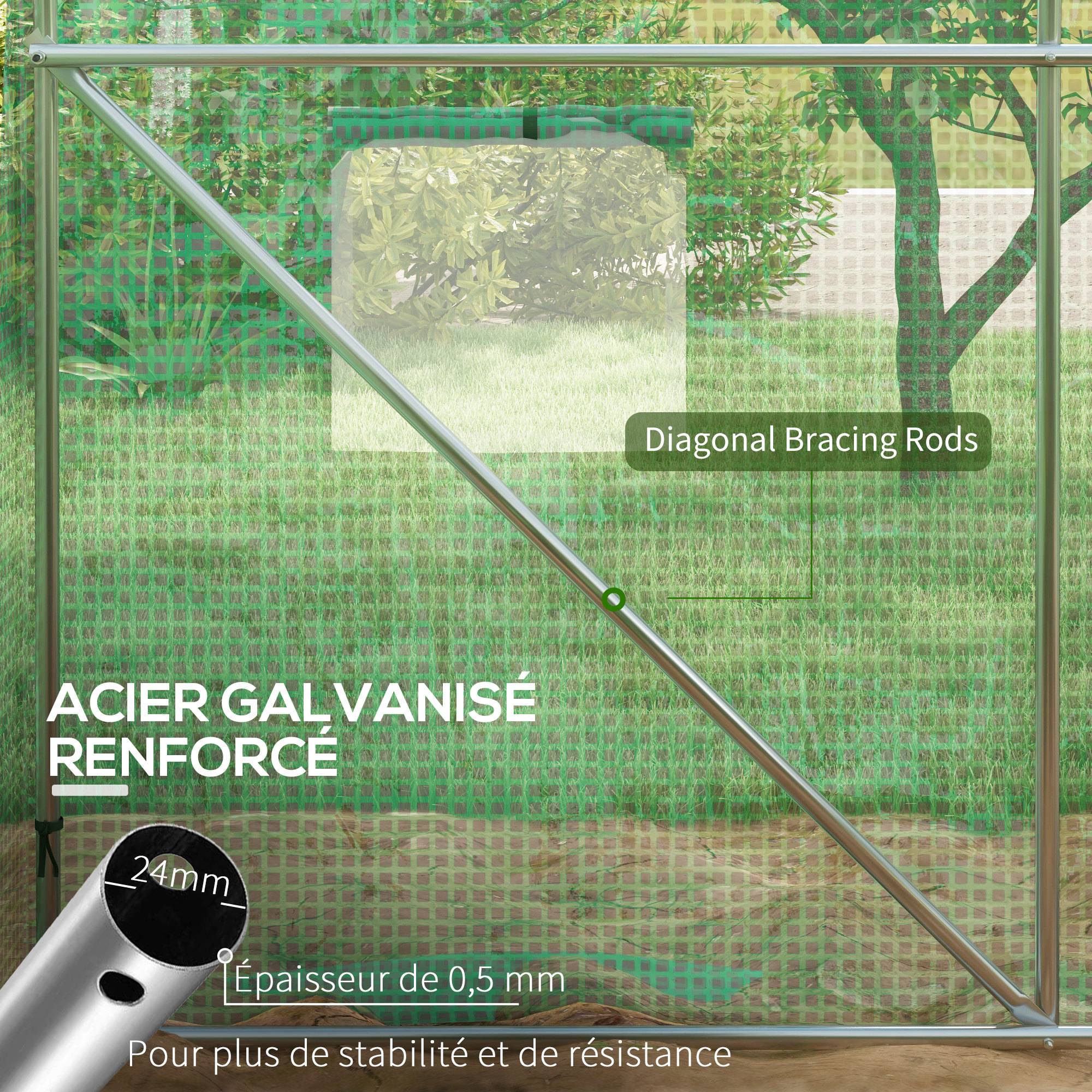 Serre de Jardin Tunnel 6 m² avec système d'arrosage intégré, 3L x 2l m 6 fenêtres Porte enroulable Vert - Image 9
