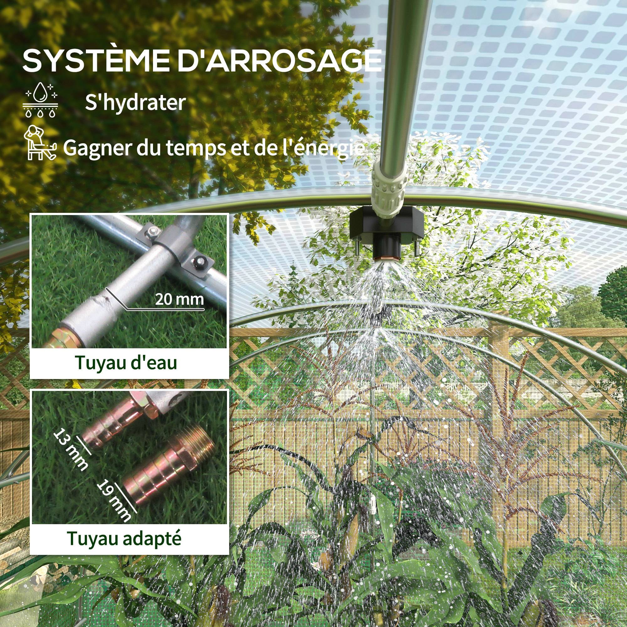 Serre de Jardin Tunnel 6 m² avec système d'arrosage intégré, 3L x 2l m 6 fenêtres Porte enroulable Vert - Image 6