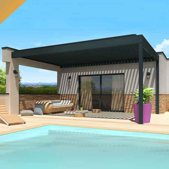 Intersun - Pergola Bioclimatique SPINELLE 4,50x6,037 M Verins à Télécommande (Gris Anthracite) - INTERSUN - Image 2