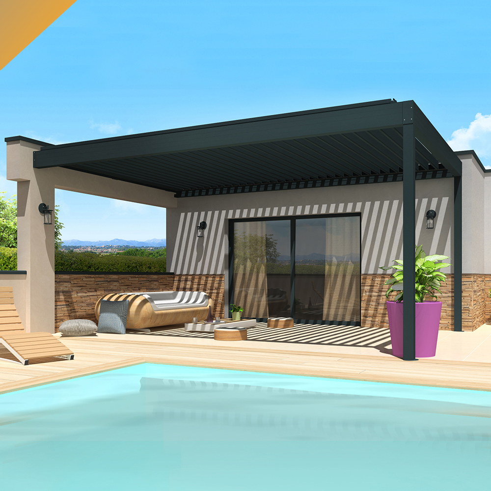 Intersun - Pergola Bioclimatique SPINELLE 4,50x6,037 M Verins à Télécommande (Gris Anthracite) - INTERSUN - Image 2
