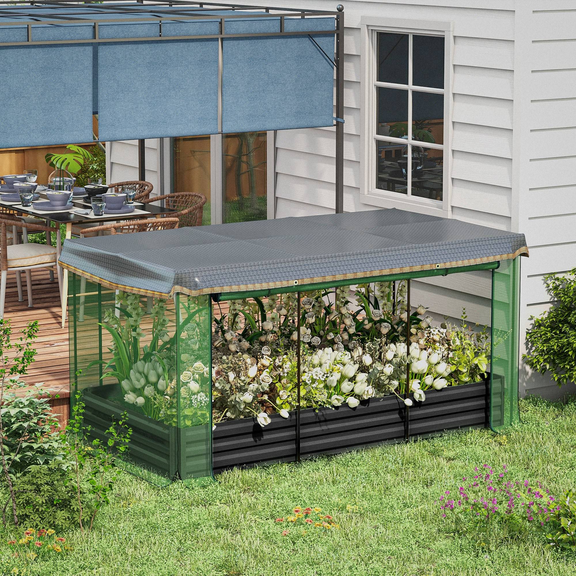 Sans Marque - Potager surélevé filet protection oiseaux pare-soleil structure métal 230x110x110 cm gris/vert/noir - Image 3
