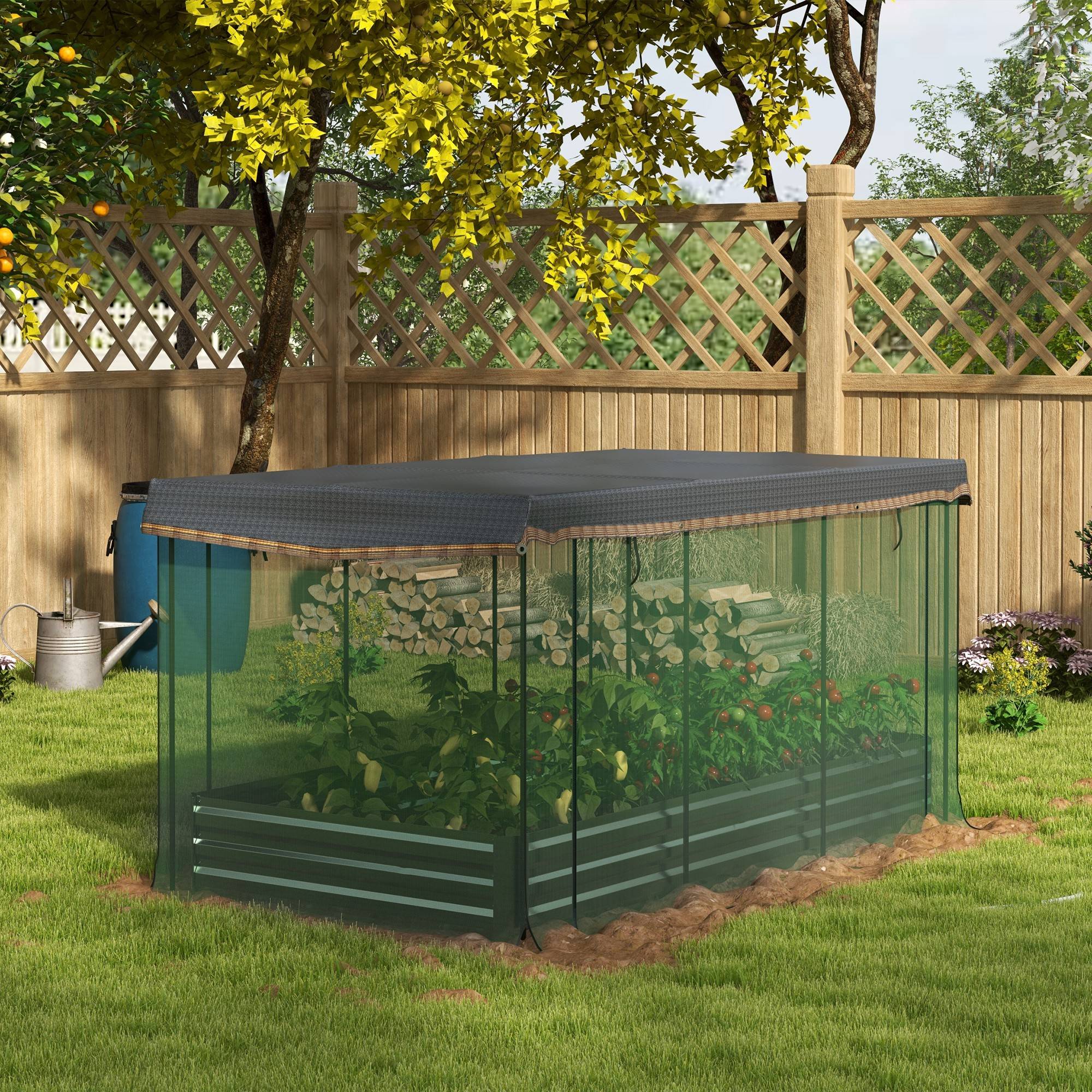Sans Marque - Potager surélevé filet protection oiseaux pare-soleil structure métal 230x110x110 cm gris/vert/noir - Image 4