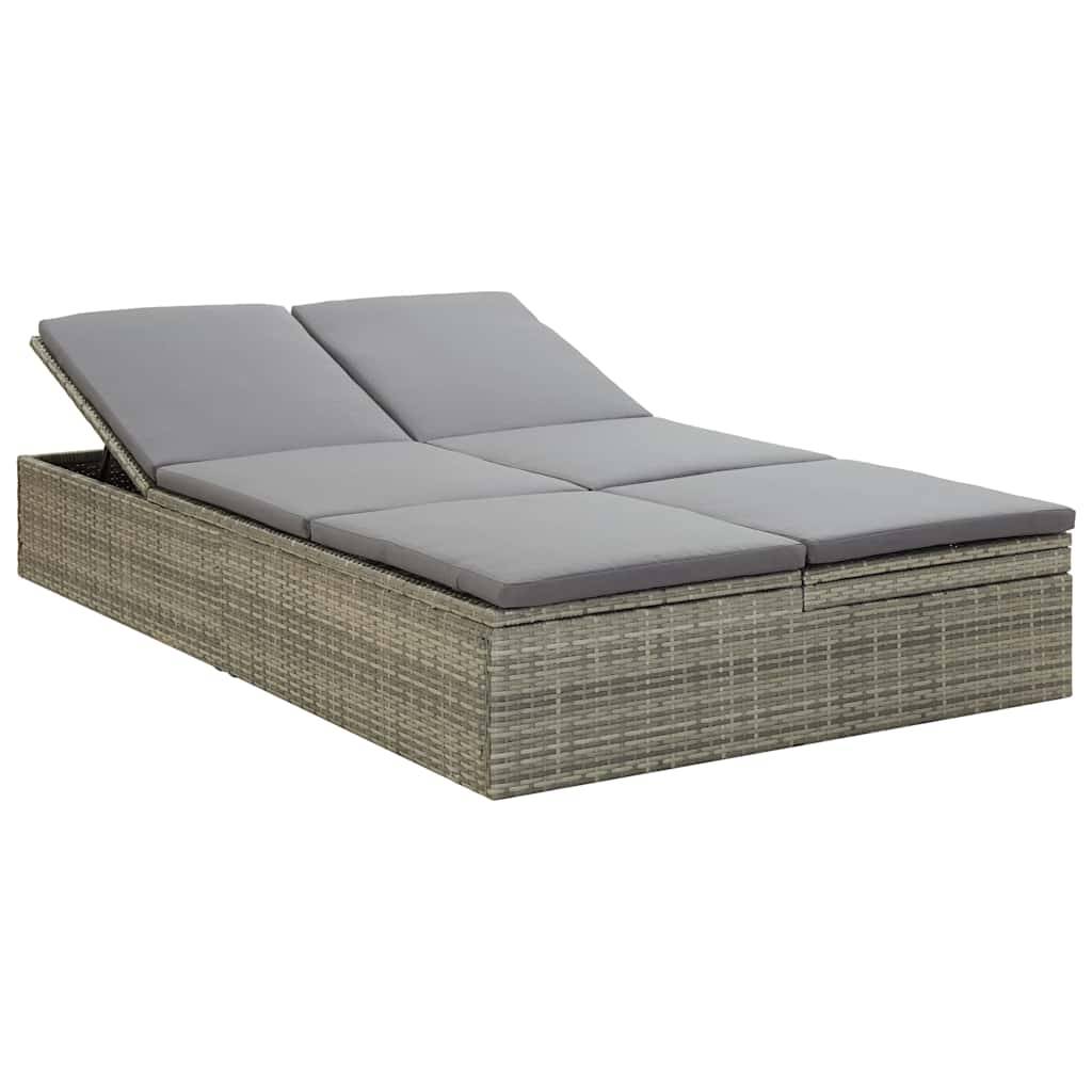 Vidaxl - Chaise longue convertible avec coussin Résine tressée Gris vidaXL 46244 - Image 2