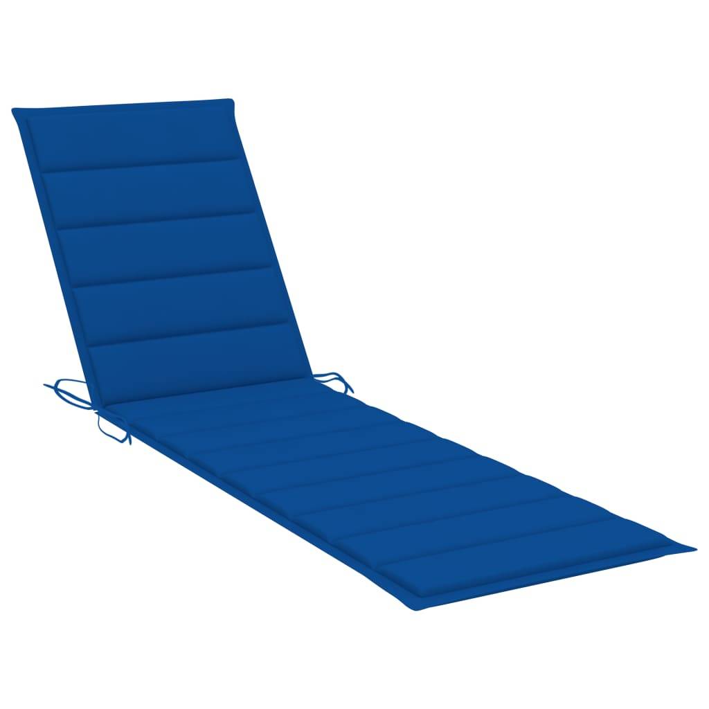 Helloshop26 - Transat chaise longue bain de soleil lit de jardin terrasse meuble d'extérieur 195 cm avec coussin bleu royal bois de teck solide - Image 9
