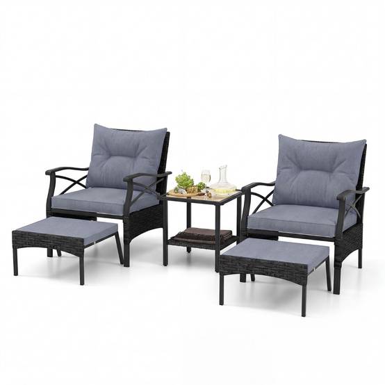 Ensemble de Meubles de Patio 5 Pièces Salon de Jardin en Rotin - 2 Chaises 2 Poufs et Table Basse Gris MAISON CHIC - Image 1