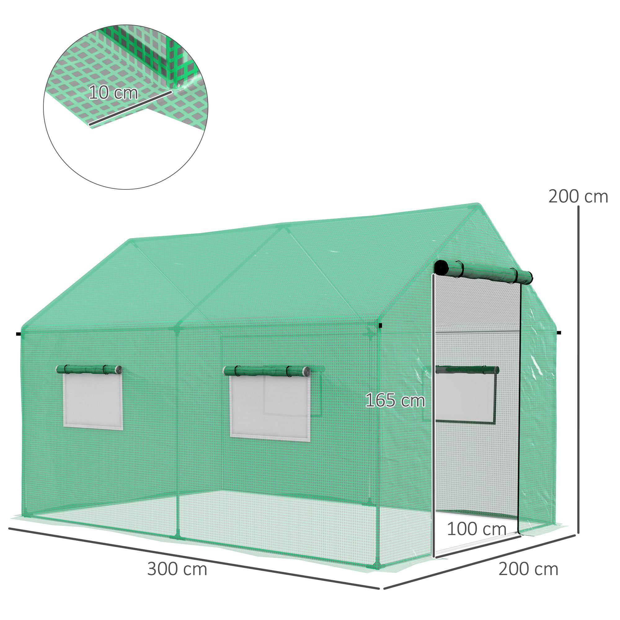 Maison Chic - Serre de jardin tunnel 2x3m, 6m² avec porte enroulable, 4 fenêtres, - Acier galvanisé PE Haute densité Vert - Image 5
