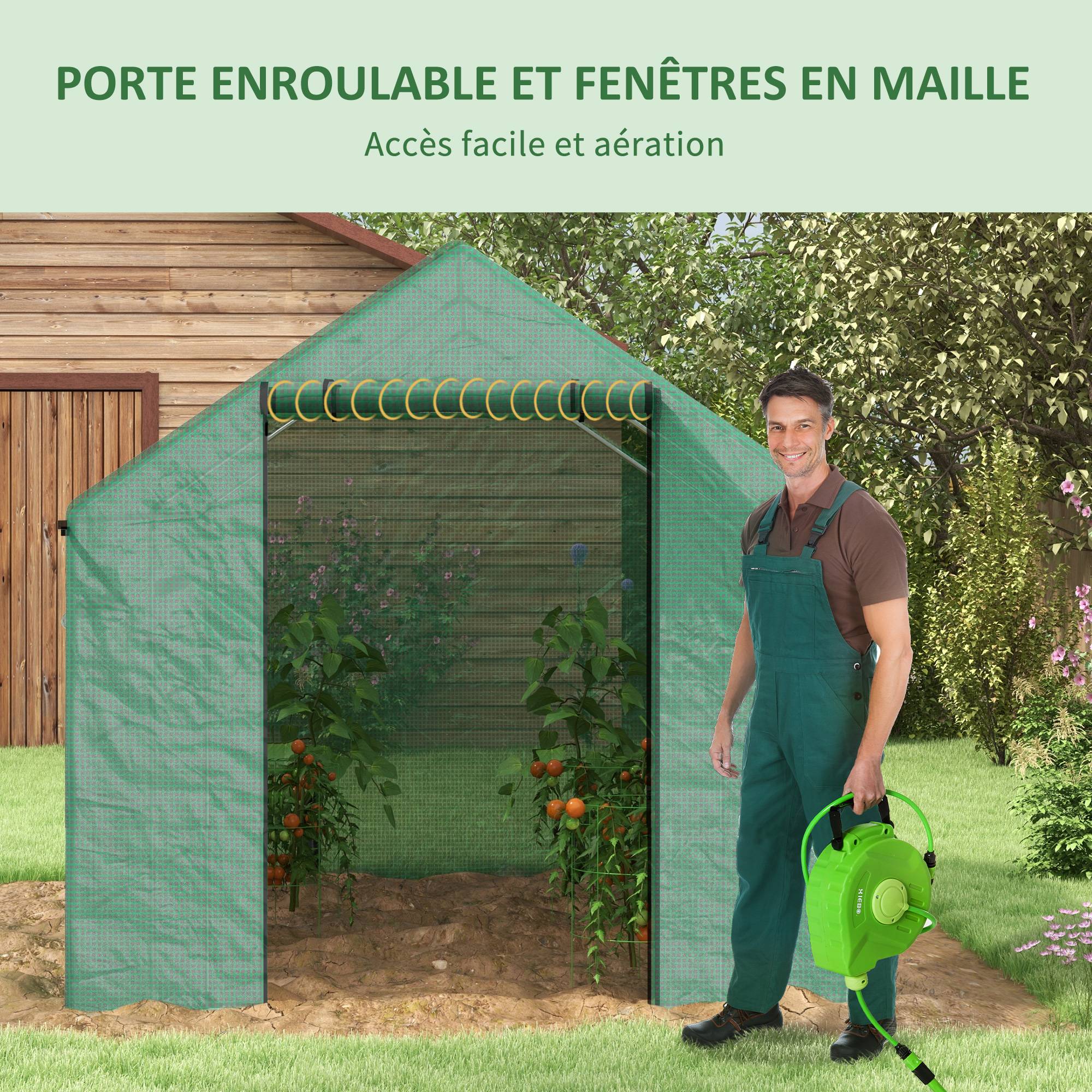 Maison Chic - Serre de jardin tunnel 2x3m, 6m² avec porte enroulable, 4 fenêtres, - Acier galvanisé PE Haute densité Vert - Image 6