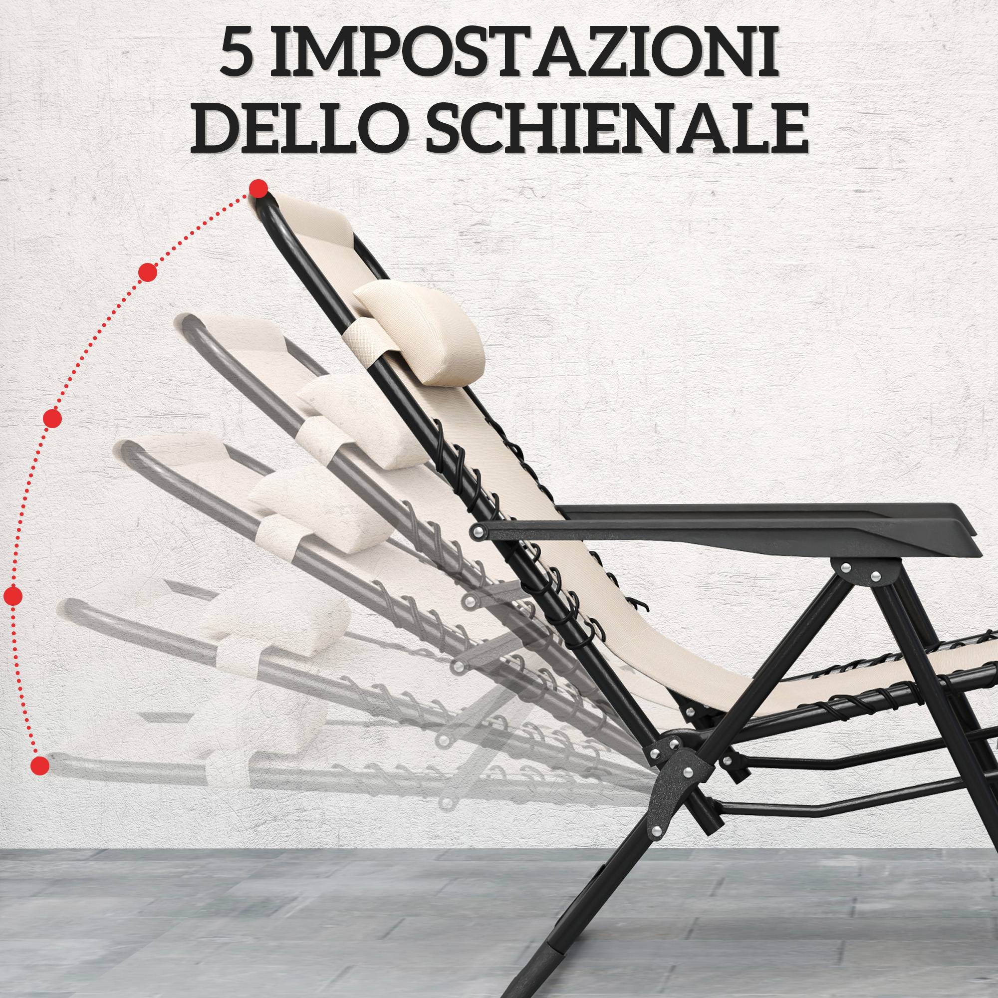 Ensemble de 2 chaises longues pliantes zéro gravité avec dossier réglable et table, beige - Image 6
