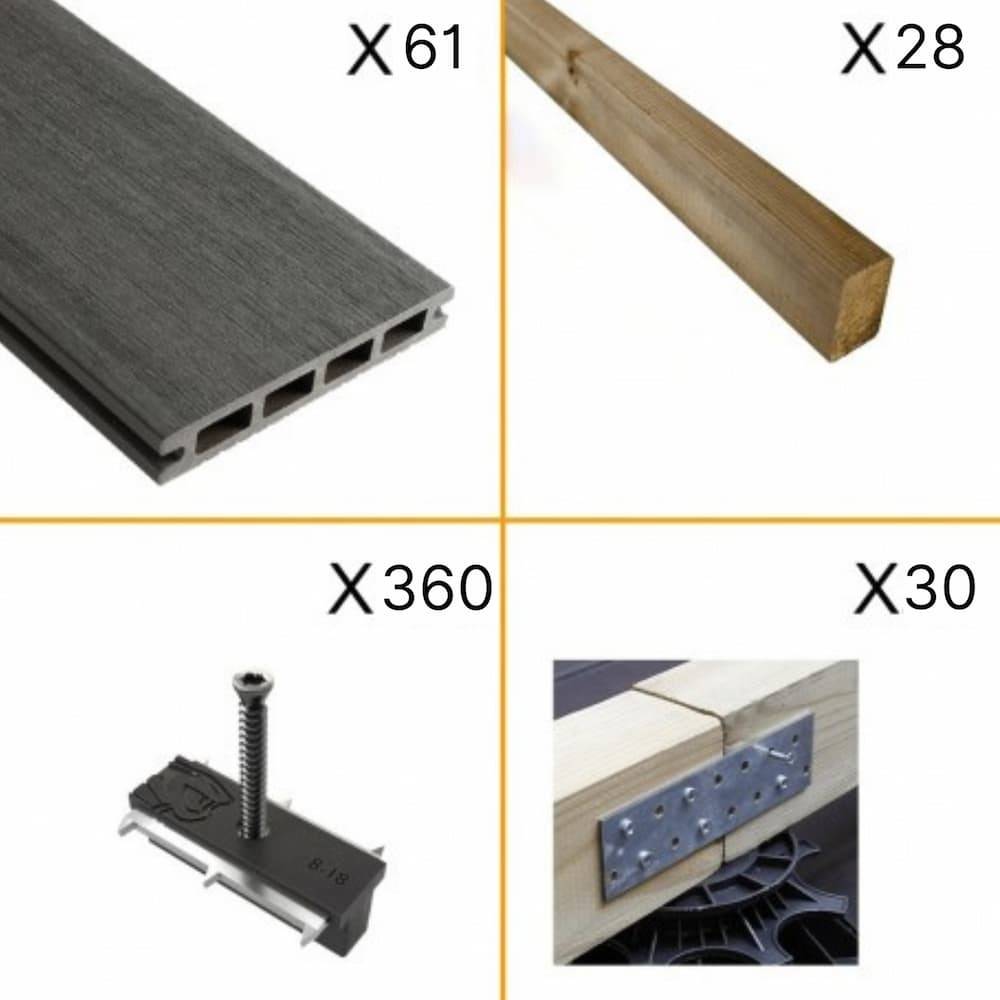 Kit Terrasse Composite NAVIA 20m² - Gris Foncé - 61 lames de terrasse (220 x 14.5 x 2.2 cm) - Fixation par Clips - Terrasse - Image 2