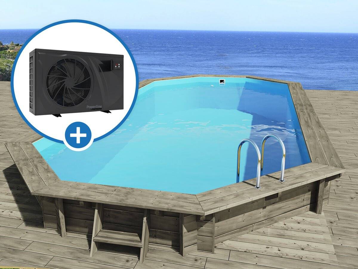 Piscine Bois " Sevilla 145 " - 8.57 X 4.57 X 1.45 M + Pompe à Chaleur Pour Piscine 6 Kw/h Inverter "powerline By Hayward" - Noir -habitat Et Jardin - Image 1