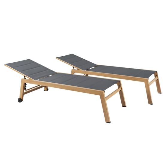 Oviala - Lot de 2 bains de soleil effet bois inclinable avec roues gris Futuna - Oviala - Image 1