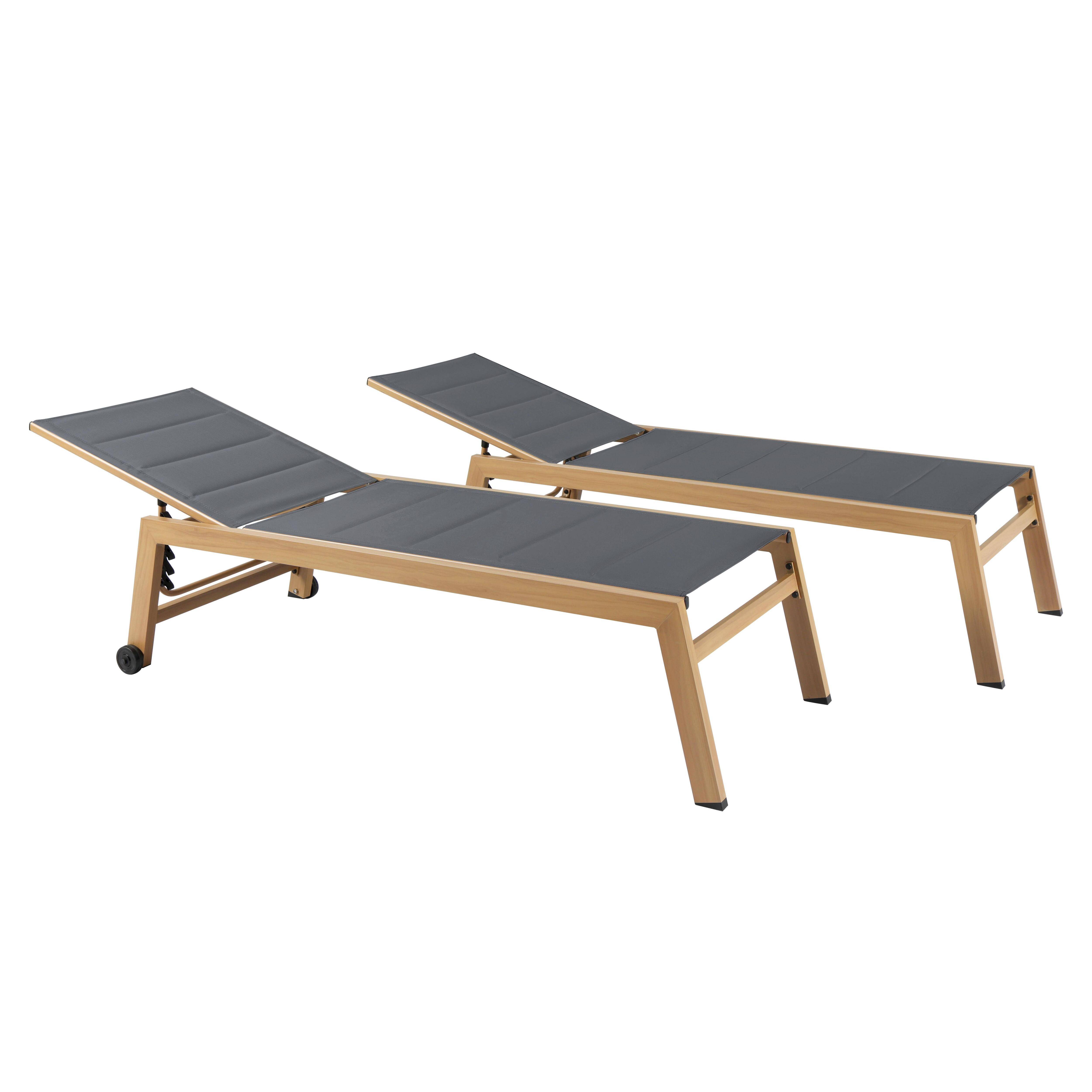 Oviala - Lot de 2 bains de soleil effet bois inclinable avec roues gris Futuna - Oviala - Image 1