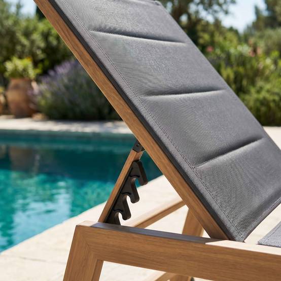 Oviala - Lot de 2 bains de soleil effet bois inclinable avec roues gris Futuna - Oviala - Image 5
