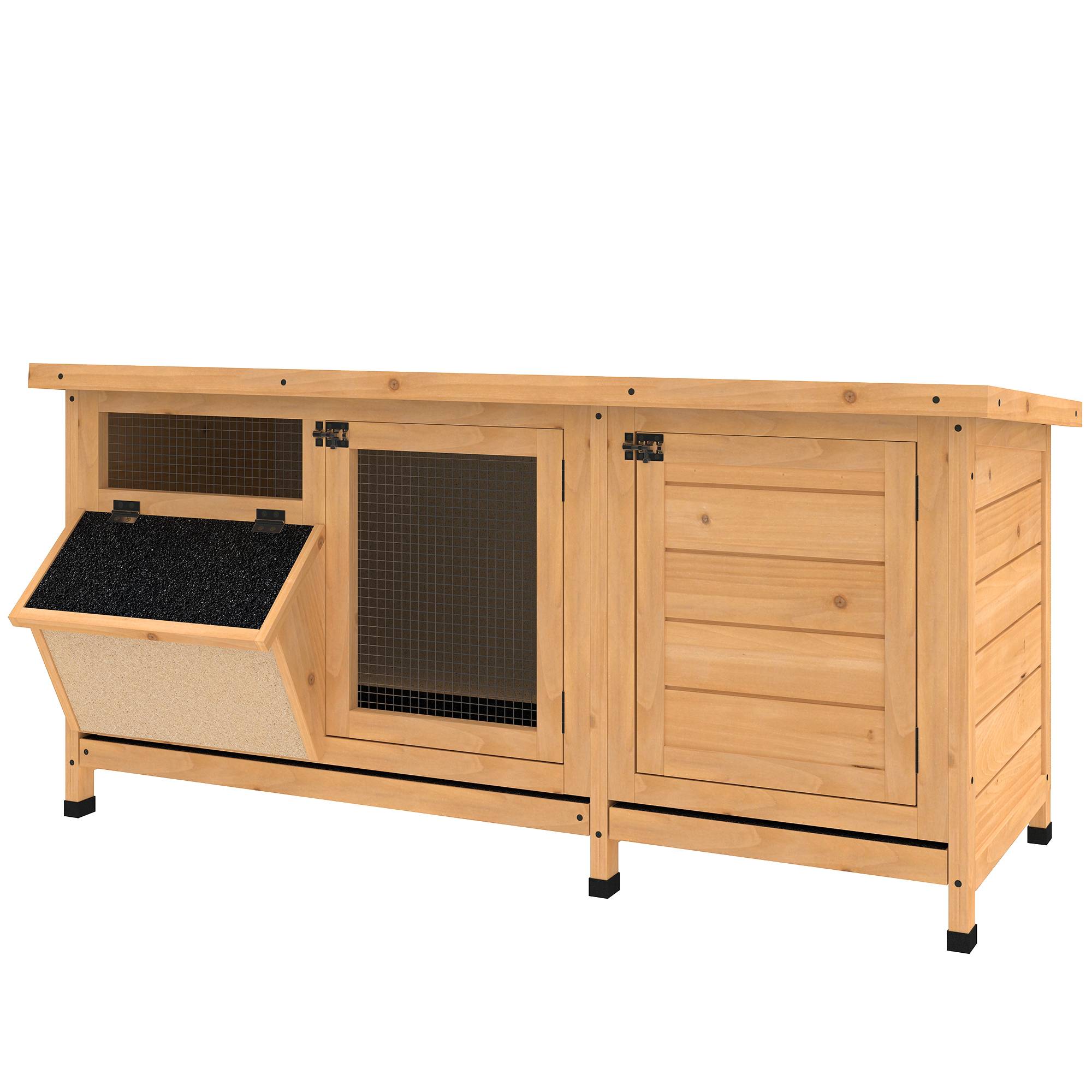 Clapier Extérieur en Bois avec Mangeoire Intégrée Toit Ouvrant 112cm Jaune - ComfortXL Outdoor Living - Image 2