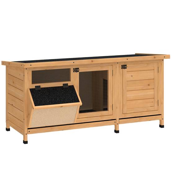Clapier Extérieur en Bois avec Mangeoire Intégrée Toit Ouvrant 112cm Jaune - ComfortXL Outdoor Living - Image 1