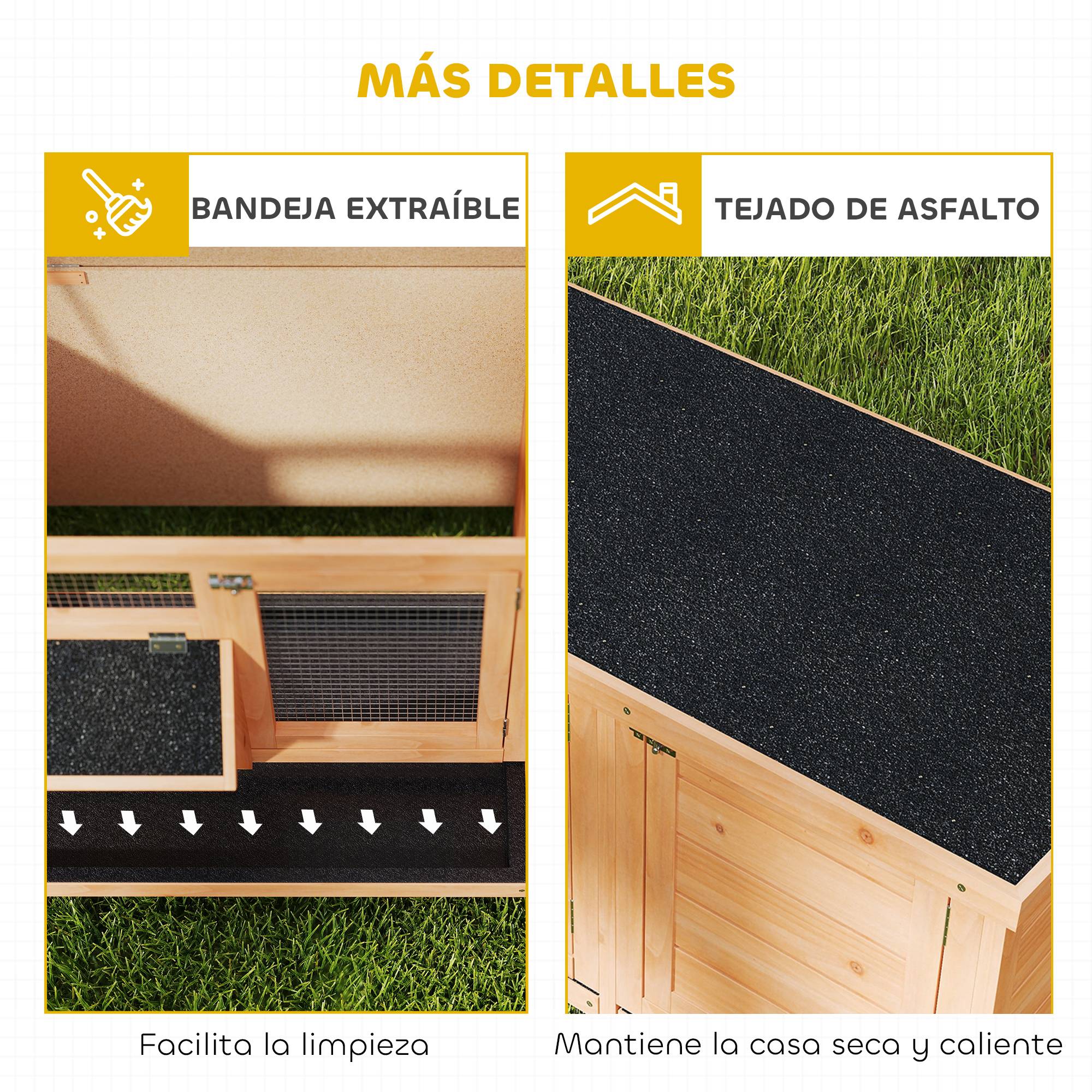 Clapier Extérieur en Bois avec Mangeoire Intégrée Toit Ouvrant 112cm Jaune - ComfortXL Outdoor Living - Image 9