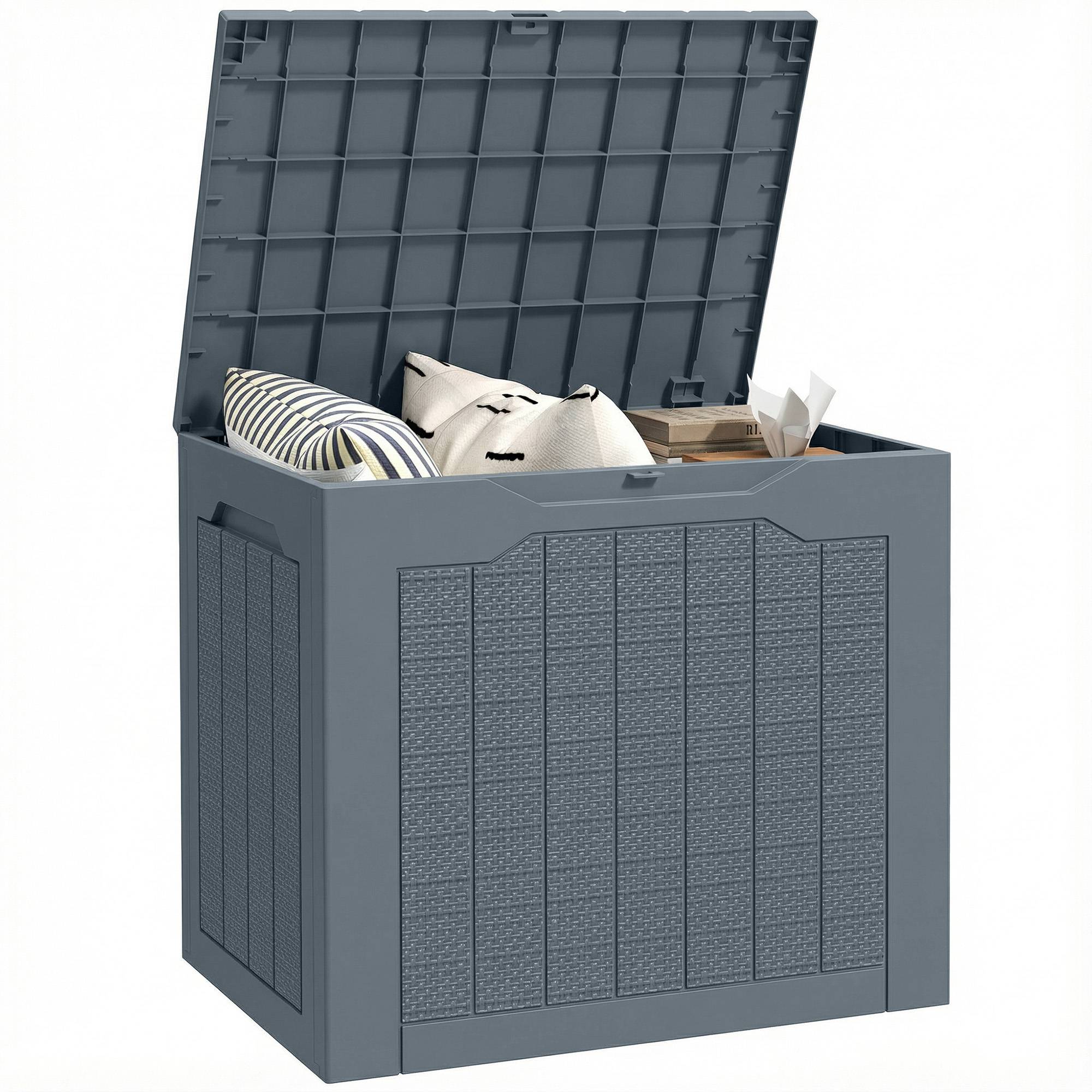 Coffre de Rangement Extérieur 97L avec Poignées Encastrées, Malle de Rangement Extérieur Étanche, 56x41x50cm, Gris Clair - Image 1