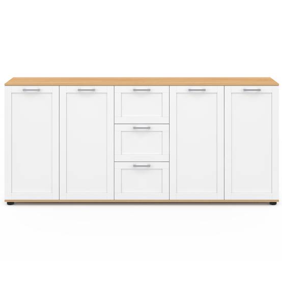 Buffet 180 cm VITO XXL 4 portes avec 3 tiroirs bois et blanc - Image 3