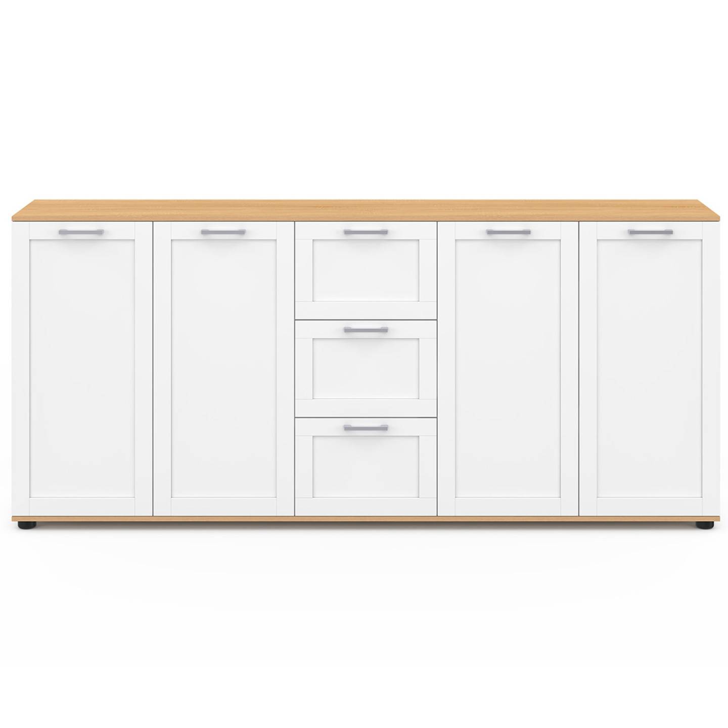 Buffet 180 cm VITO XXL 4 portes avec 3 tiroirs bois et blanc - Image 3