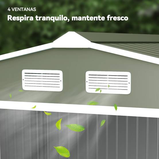 Remise de jardin 4,9 m² 277x195x192 cm 2 portes coulissantes base renforcée sol non inclus vert clair - Image 10