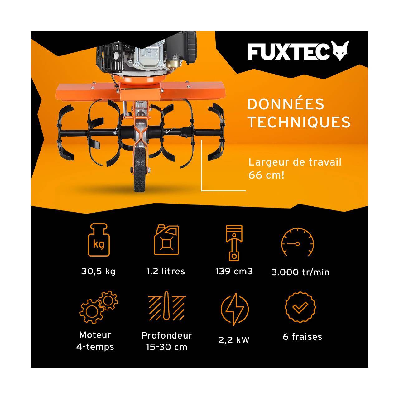 FUXTEC - Motoculteur thermique - FUXTEC FX-AF1139 - 139cm3 motobineuse set largeur 36 - 66cm max - Image 2