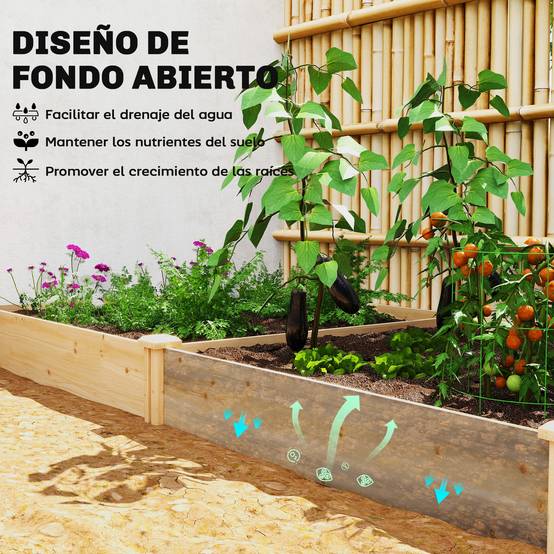 Jardinière surélevée en bois pour jardinage urbain avec séparateur et base ouverte, 235 x 121 x 26 cm, naturelle - Image 7