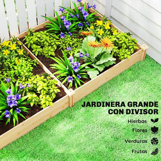 Jardinière surélevée en bois pour jardinage urbain avec séparateur et base ouverte, 235 x 121 x 26 cm, naturelle - Image 6