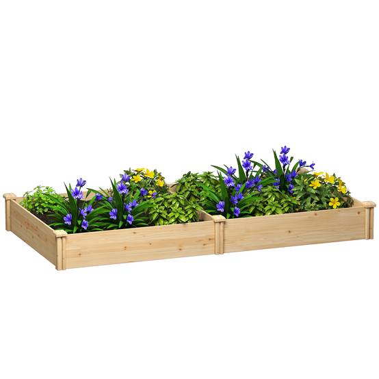 Jardinière surélevée en bois pour jardinage urbain avec séparateur et base ouverte, 235 x 121 x 26 cm, naturelle - Image 1